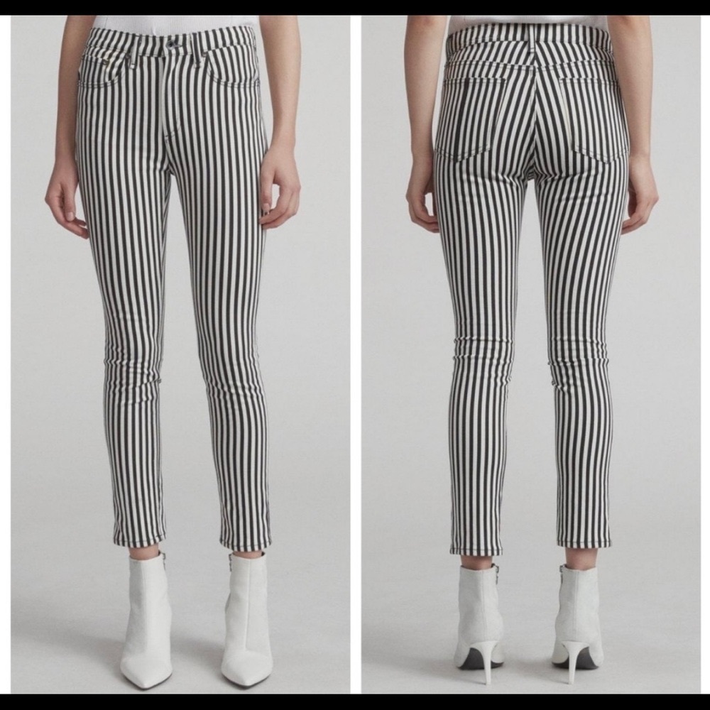 Rag & Bone Striped High Rise Ankle Skinny Jeans 26